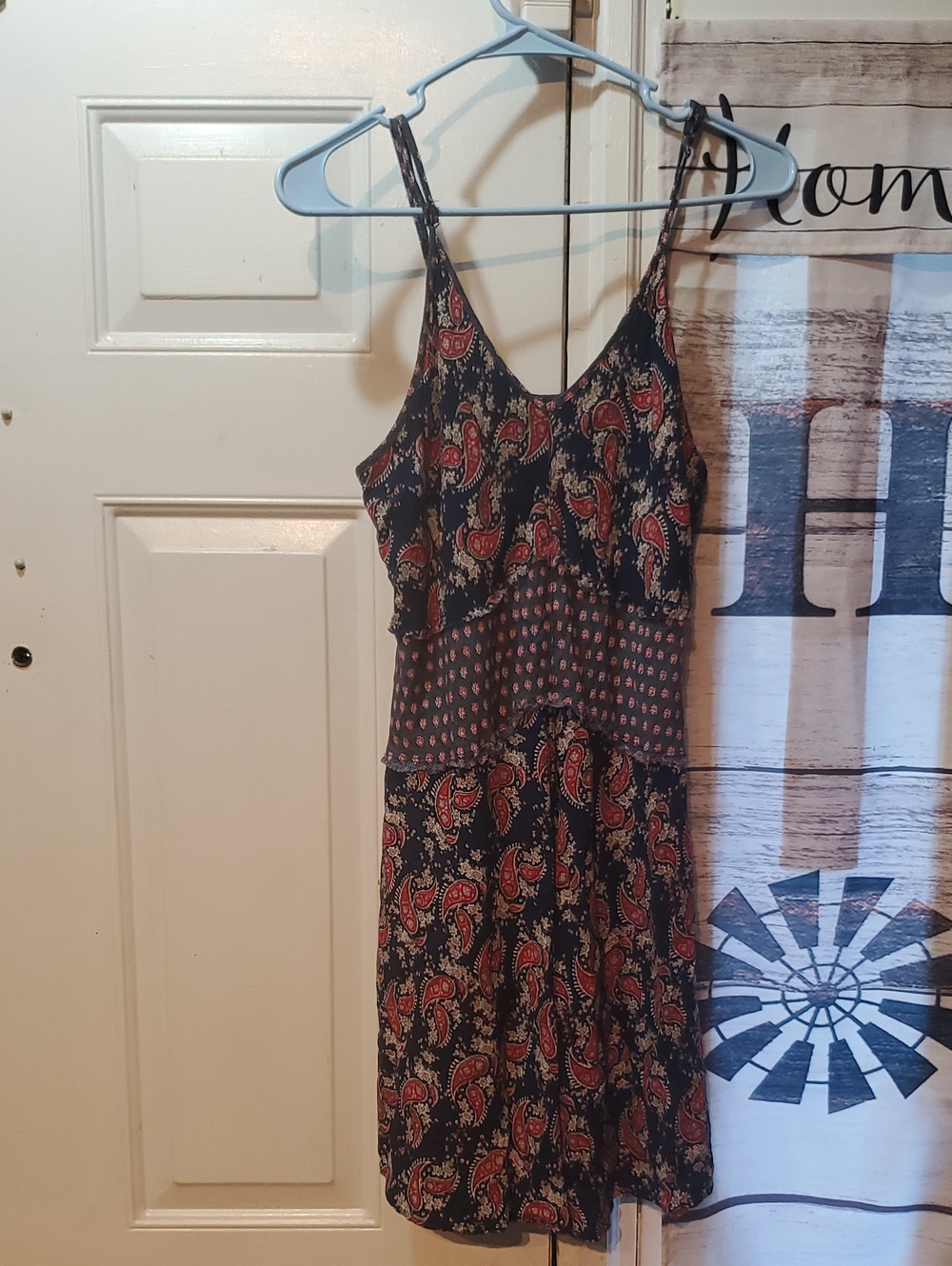 Anna Grace Navy Mini Dress with Red Paisley Print